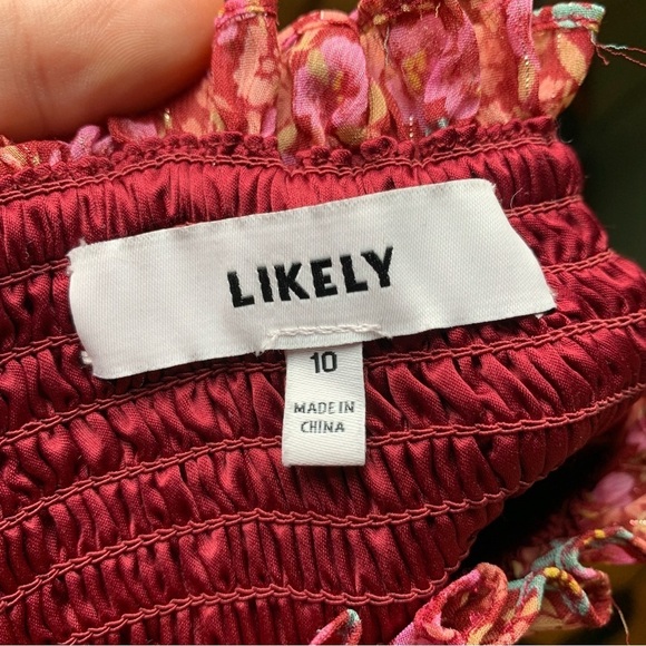 LIKELY Mitzie Ruffle Tiered Midi Dress Size 10 | Red Floral Off Shoulder Smocked - Picture 6 of 12